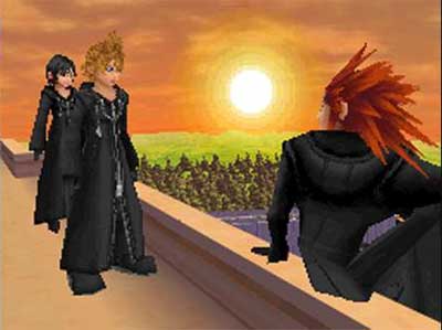 Axel, Roxas, and Xion on the clock tower