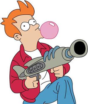 Fry with a guy and bubble gum