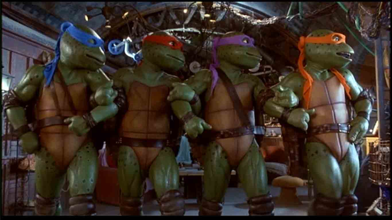 Leonardo, Donatello, Michelangelo, and Raphael dancing in the sewers. 