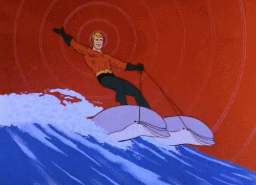 Aquaman Riding Dolphins